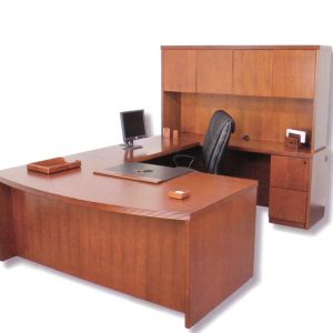 Contemporary Wood Veneer Executive U Group Desk