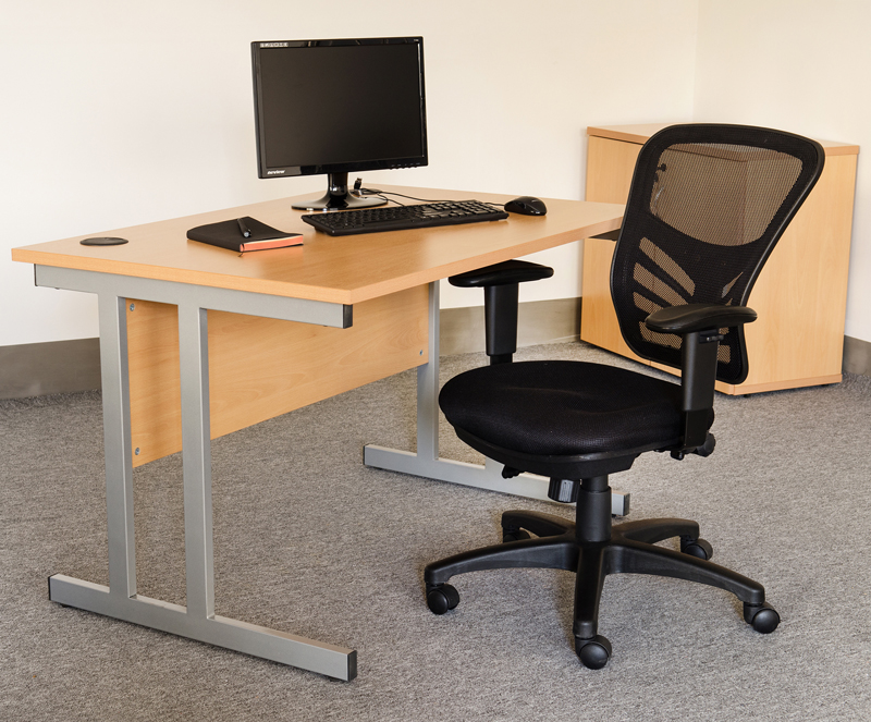 Rectangular Office Desk with Metal Frame Base