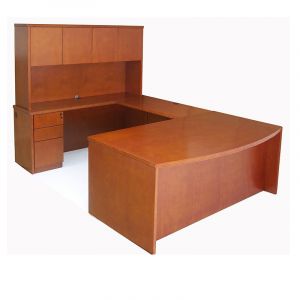 Contemporary Wood Veneer Executive U Group Desk