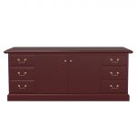 Traditional Wood Veneer Storage Credenza with Two Door and Two Pedestal