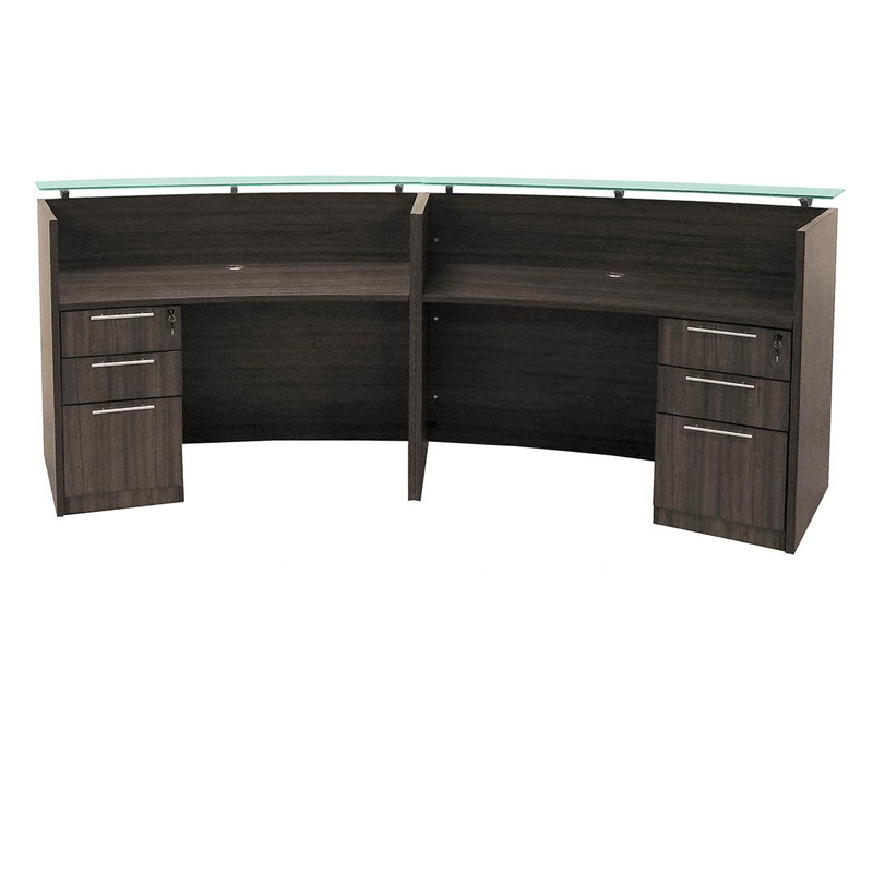 2 Person Curved Glass Top Reception Desk