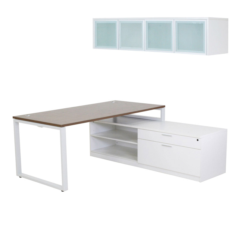 Contemporary 4 Way Workstation with Combo Storage Cabinet