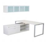 Contemporary 4 Way Workstation with Combo Storage Cabinet