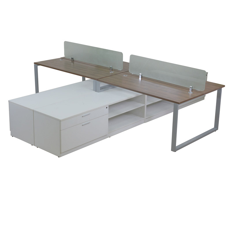 Contemporary 4 Way Workstation with Combo Storage Cabinet