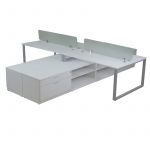 Contemporary 4 Way Workstation with Combo Storage Cabinet