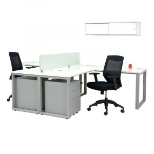 Contemporary L shape Office Table with Metal Base