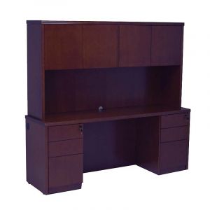 Contemporary Wood Veneer Credenza with Hutch