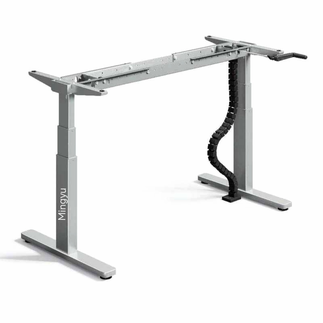 Manual Height Adjustable L Shape Desk Steel Frame