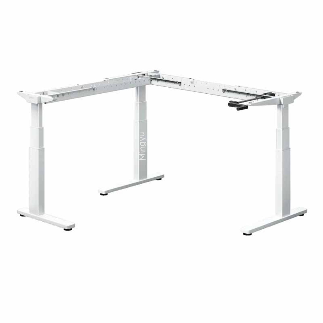 Manual Height Adjustable L Shape Desk Steel Frame