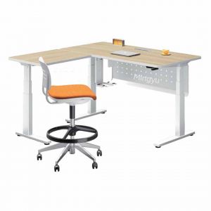 Manual Height Adjustable L Shape Desk Steel Frame